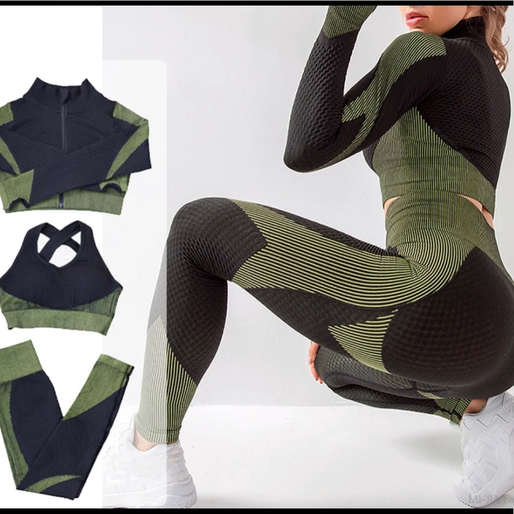 Fitness Three Pieces Workout Sets Long Sleeve Small